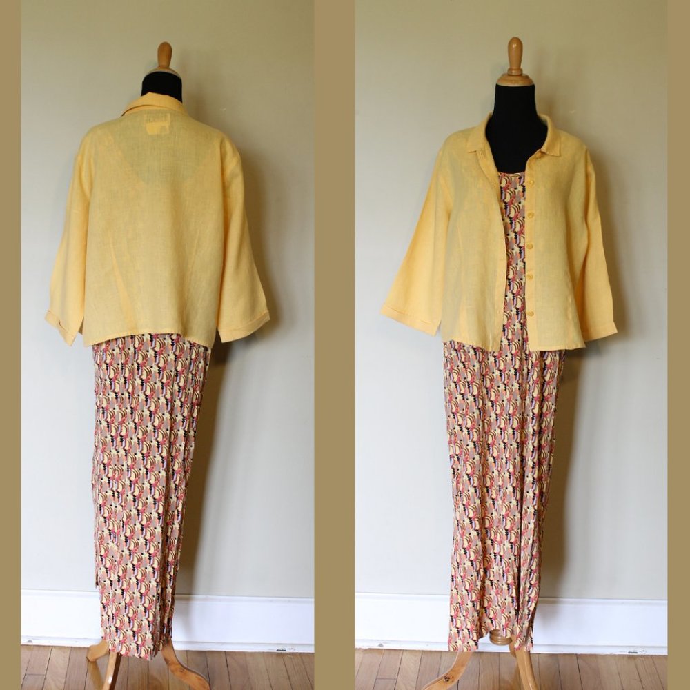 FLAX Art Deco dress and linen jacket set Sz M